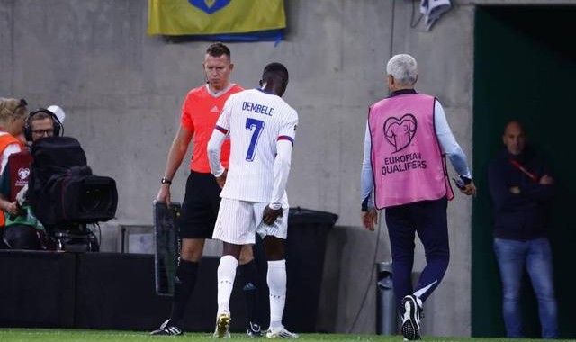 队报：对阵乌克兰中登贝莱右大腿受伤，将退出本次国家队集训